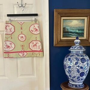 Women’s Molly B. Toile Style Green, White & Pink Side Zip Mini Skirt Size 4